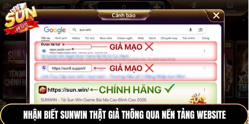 Nhận biết Sunwin thật giả thông qua nền tảng website
